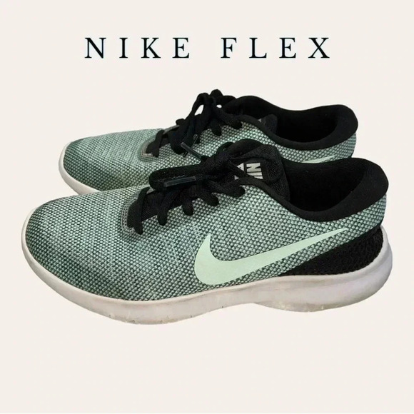 Nike FLEX TENNIS SHOE SIZE 6 SEA-FOAM GREEN/BLACK IN‎ COLOR - Picture 1 of 7